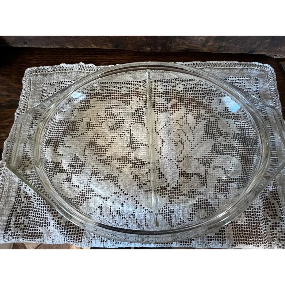 Vintage Pyrex Early American Divided Casserole Dish 1.5 Qt Brown Gold‎ 063 Lid